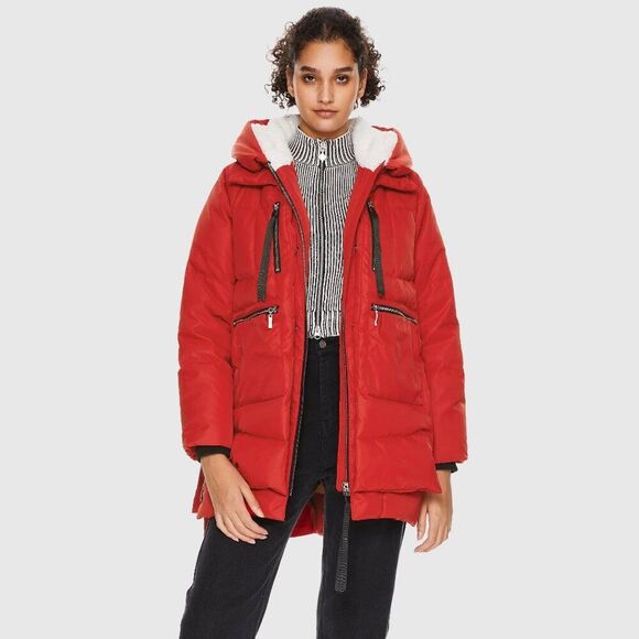 OROLAY Red Thickened  Multiple Pockets Down Jacket Size Small NWOT - Picture 1 of 15